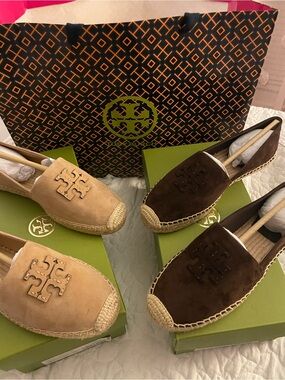 Tory Burch womens Suede Espadrilles in Tan and Dark Brown